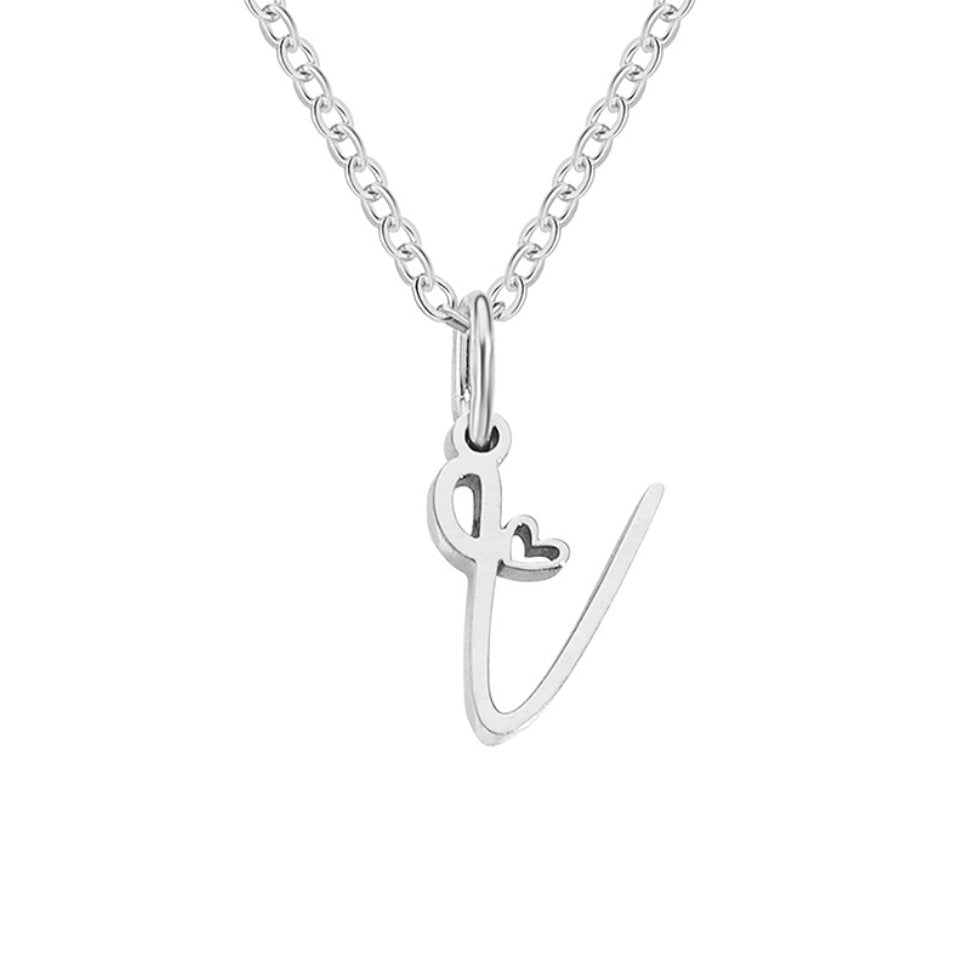 Silver-Tone Letter Heart Necklace