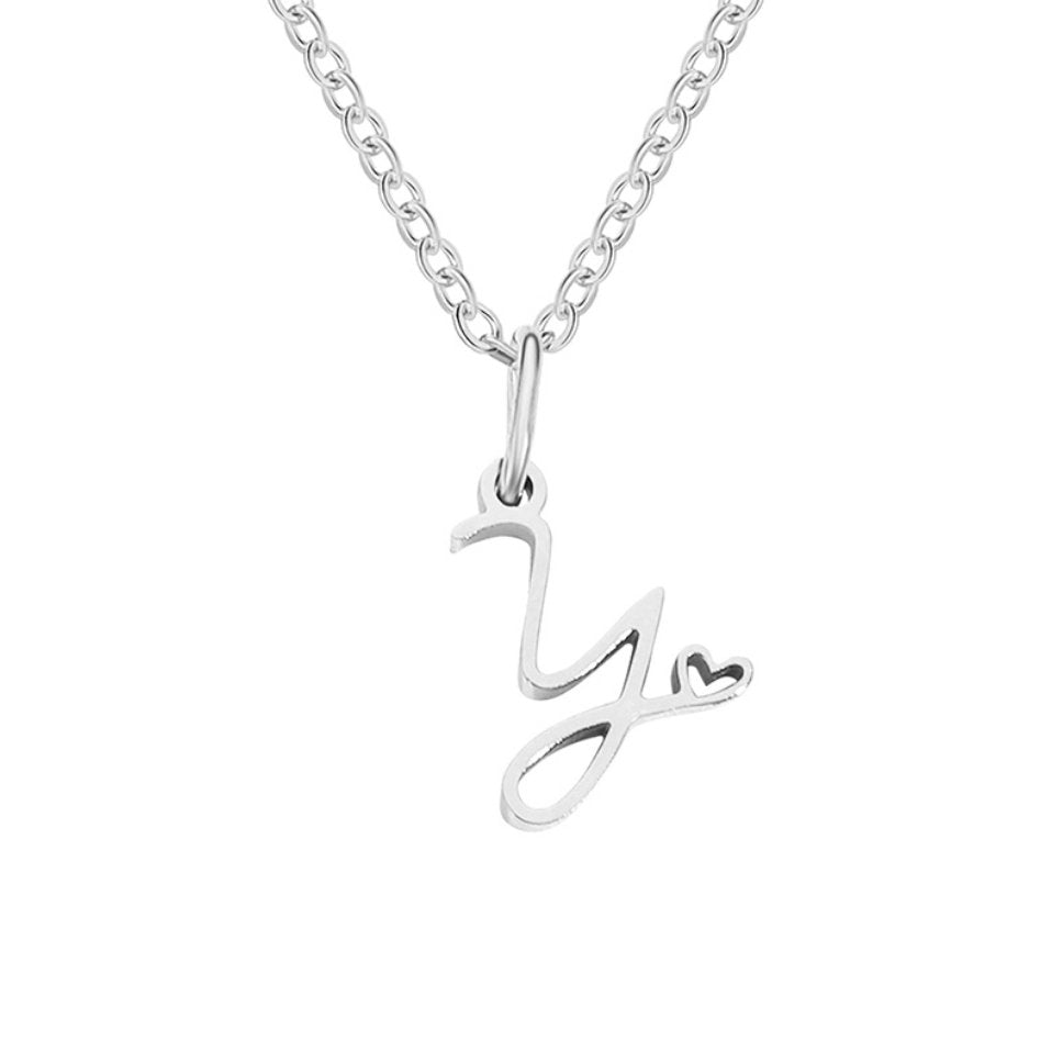 Silver-Tone Letter Heart Necklace