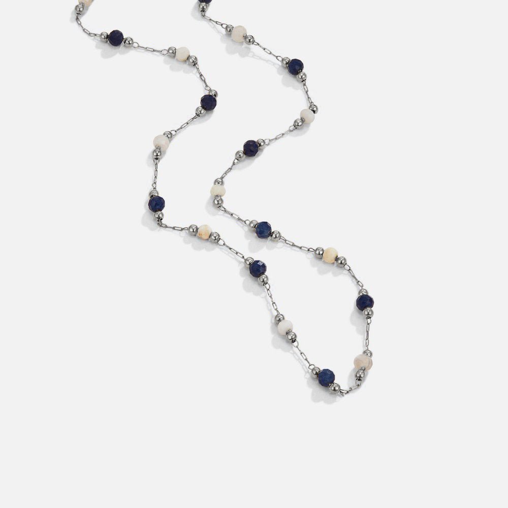 Lulu Silver-Tone Midnight Beaded Necklace