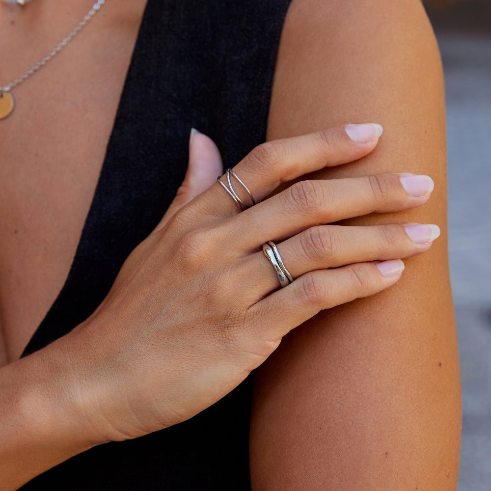 Silver-Tone Madison Wave Ring Set