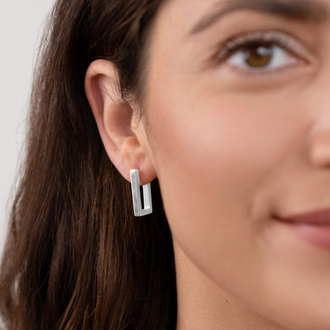 Silver-Tone Rectangle Hoop Earrings