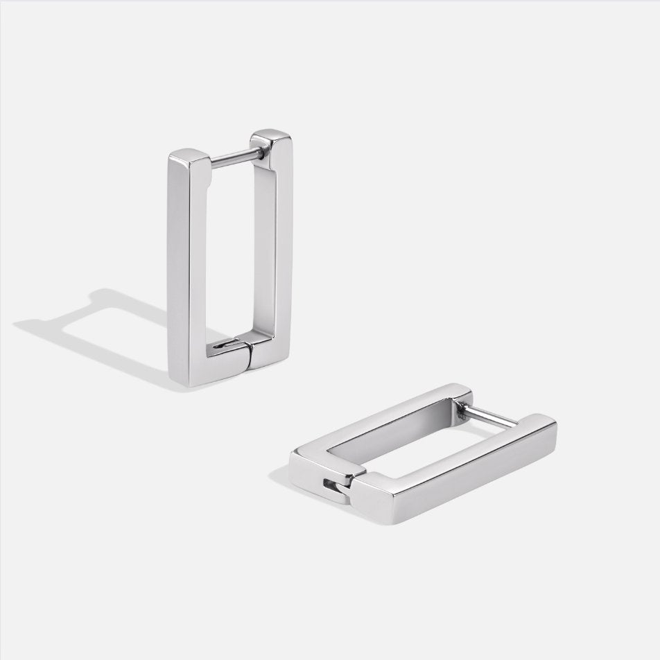 Silver-Tone Rectangle Hoop Earrings