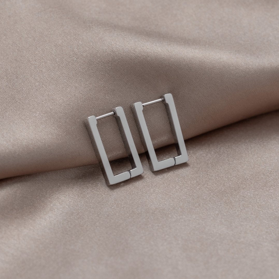 Silver-Tone Rectangle Hoop Earrings