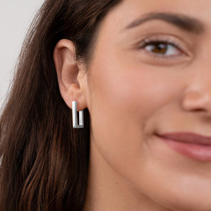 Silver-Tone Rectangle Hoop Earrings