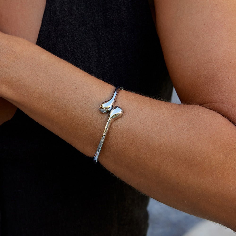 Silver-Tone Teardrop Bangle