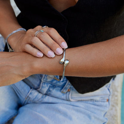 Silver-Tone Teardrop Bangle