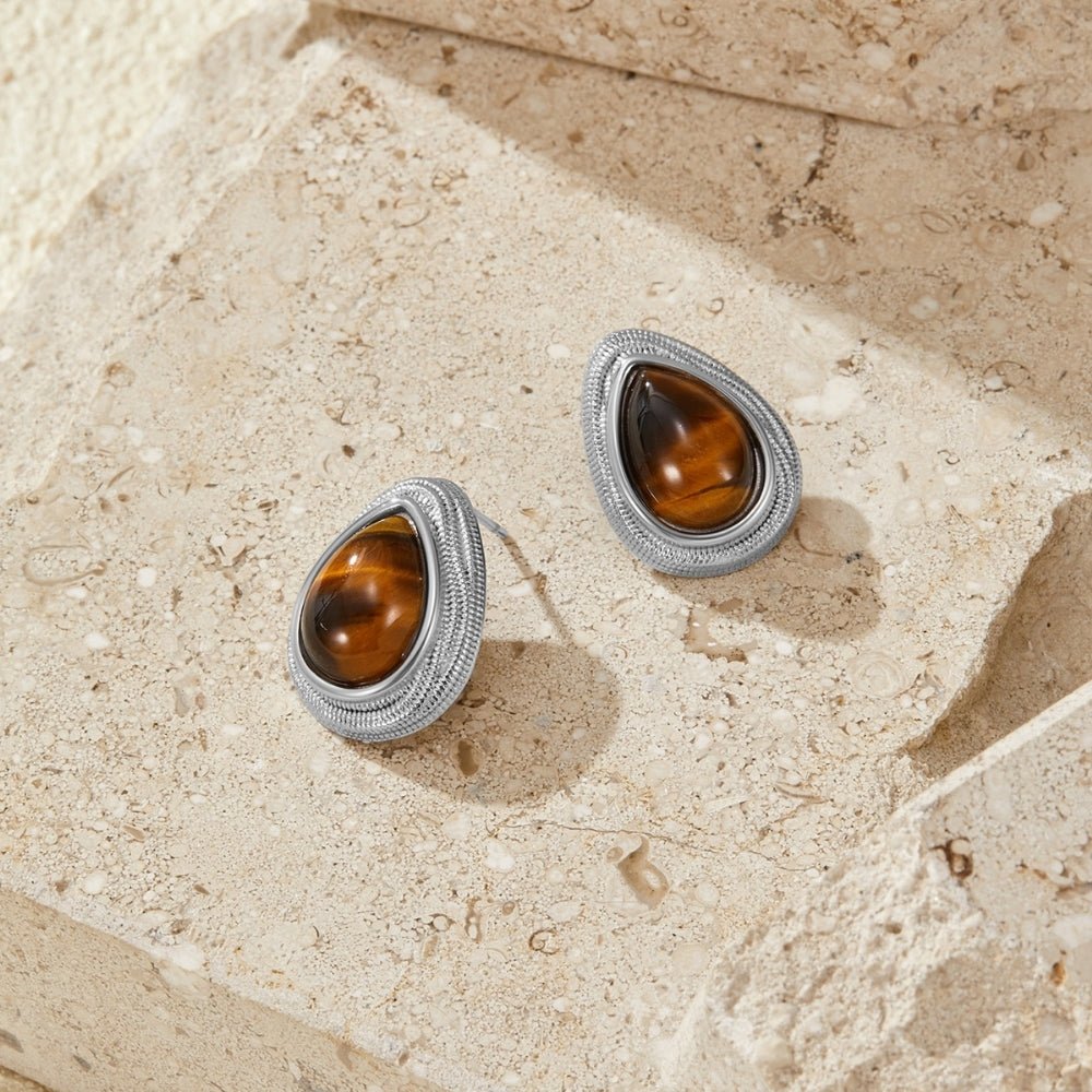 Silver-Tone Tiger Eye Teardrops