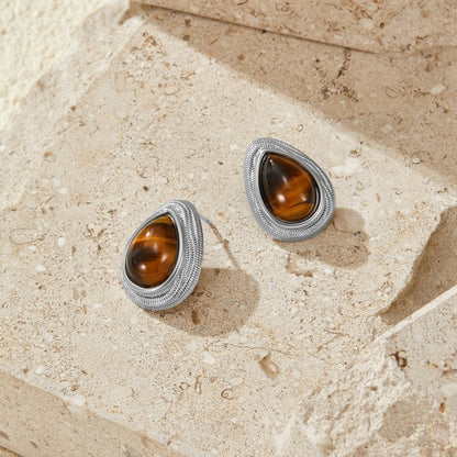 Silver-Tone Tiger Eye Teardrops