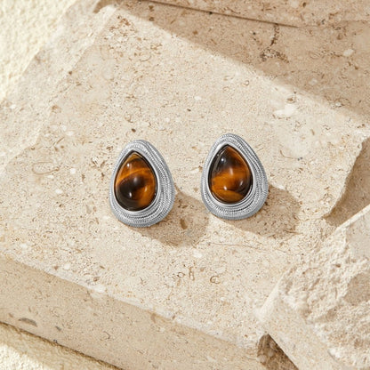 Silver-Tone Tiger Eye Teardrops