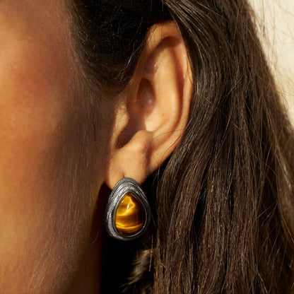 Silver-Tone Tiger Eye Teardrops