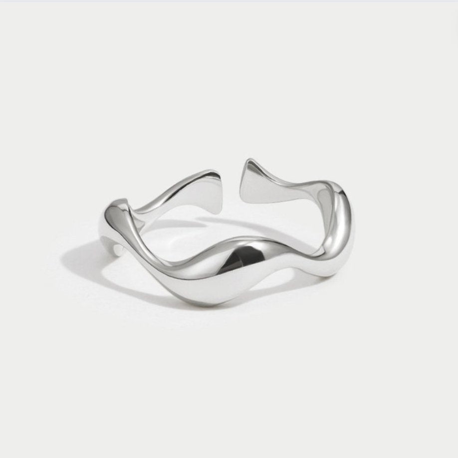 Silver-Tone Wave Band Ring