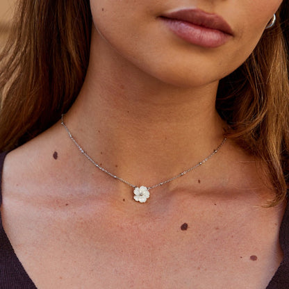 Silver-Tone White Blossom Necklace