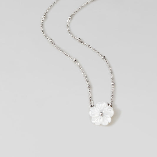 Silver-Tone White Blossom Necklace