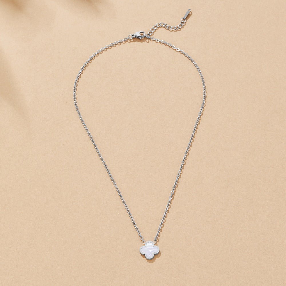 Silver-Tone White Clover Necklace