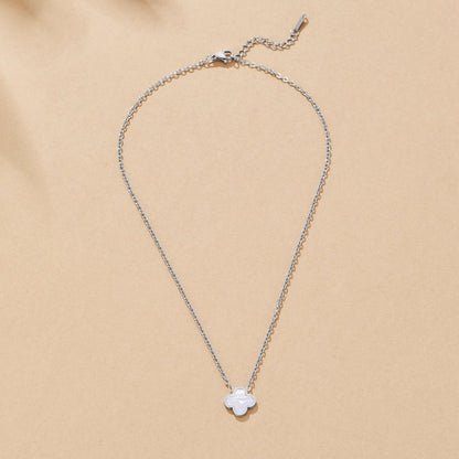 Silver-Tone White Clover Necklace