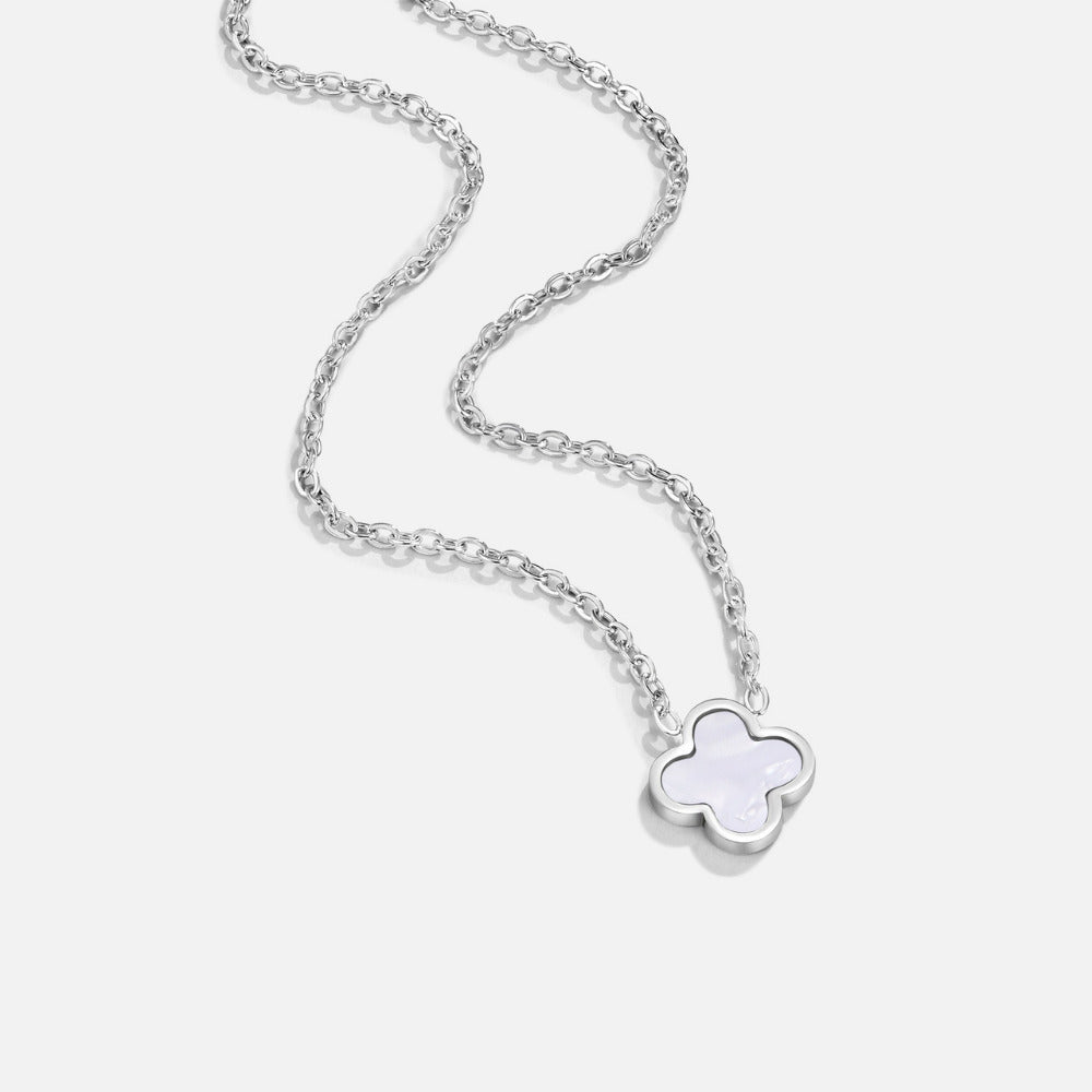 Silver-Tone White Clover Necklace