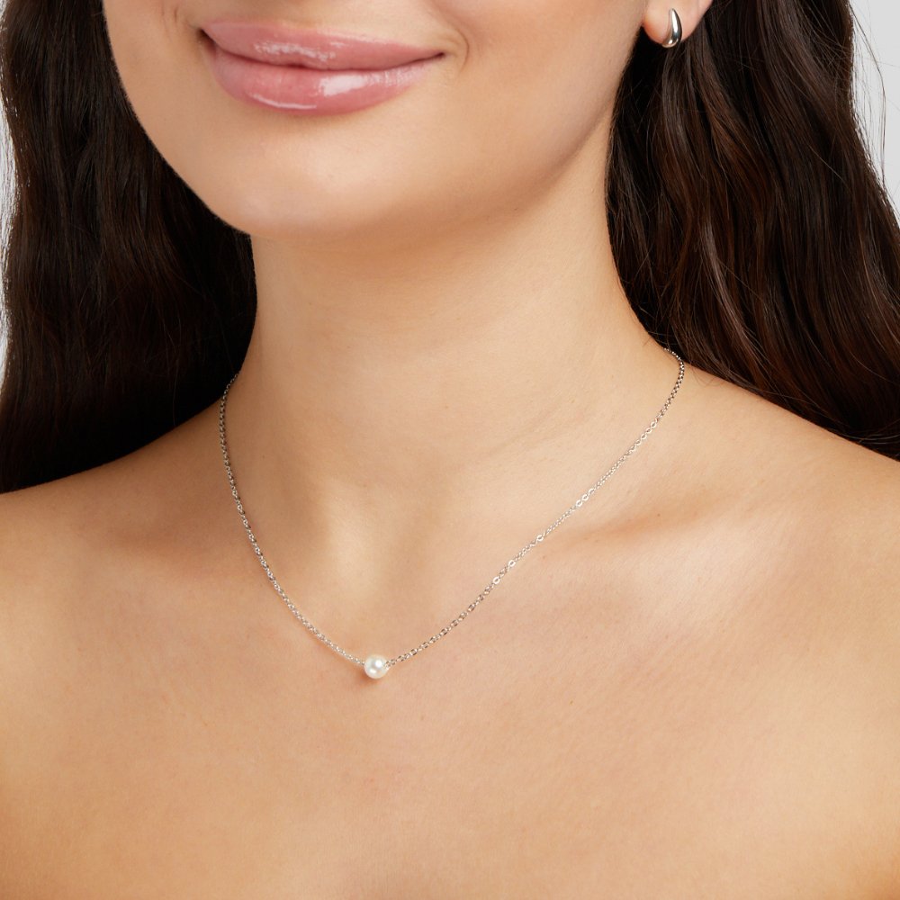 Solitaire Pearl Silver-Tone Necklace