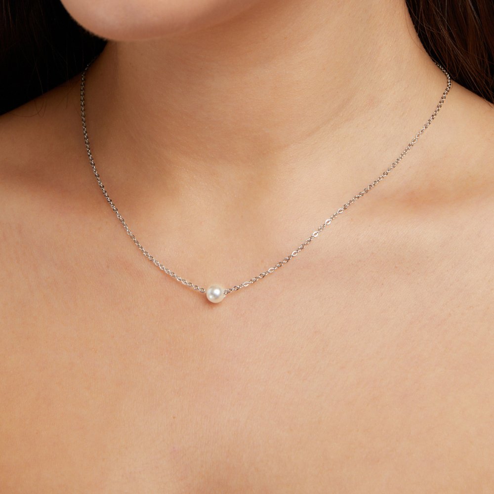 Solitaire Pearl Silver-Tone Necklace