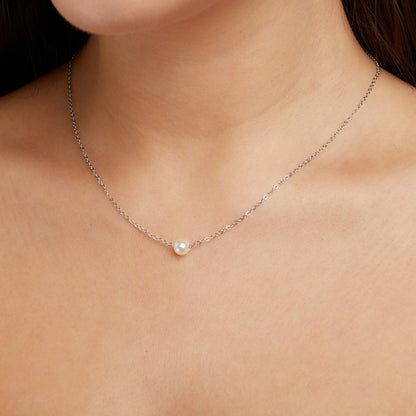 Solitaire Pearl Silver-Tone Necklace