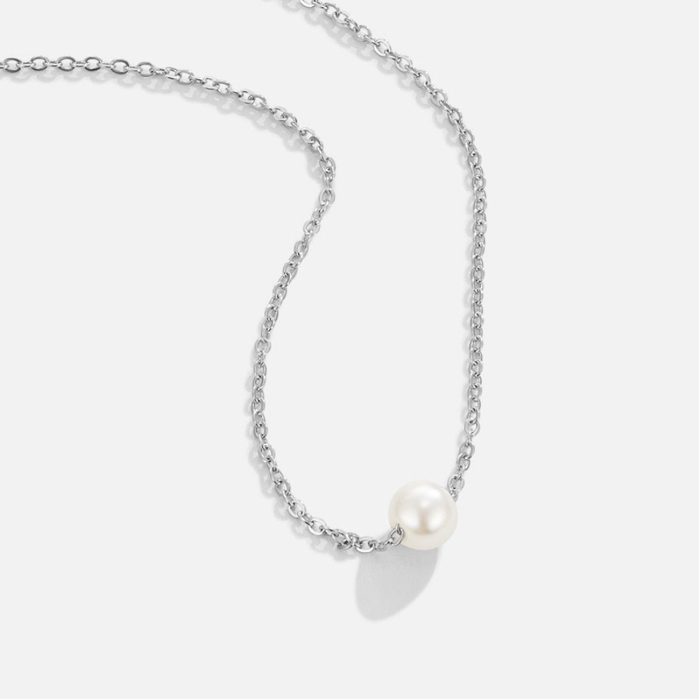 Solitaire Pearl Silver-Tone Necklace