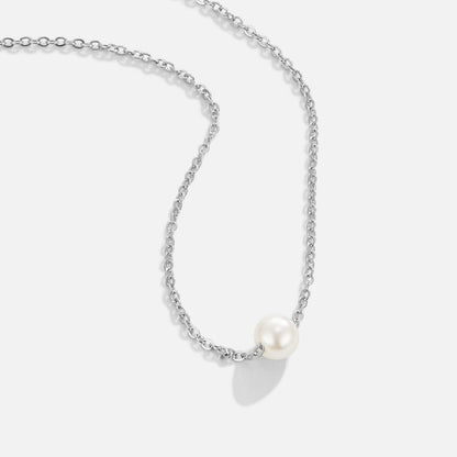 Solitaire Pearl Silver-Tone Necklace
