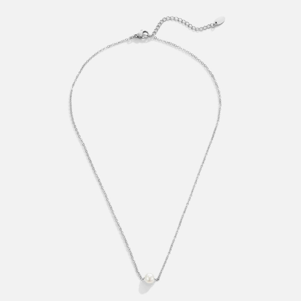 Solitaire Pearl Silver-Tone Necklace