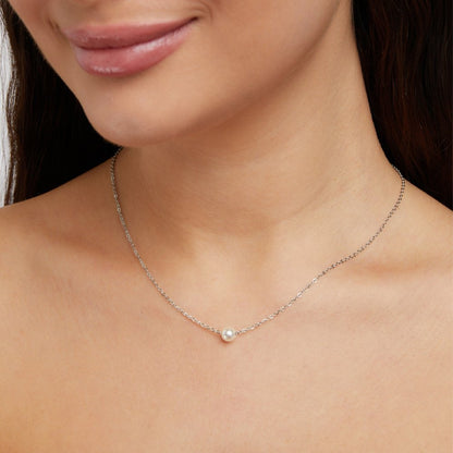 Solitaire Pearl Silver-Tone Necklace