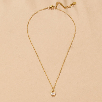 Silver-Tone White Stone Pendant Necklace