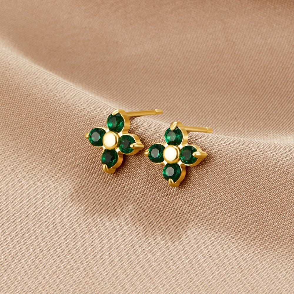 Tiny Emerald Green Petal Studs