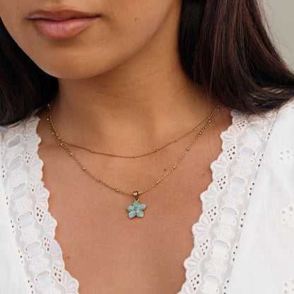 Turquoise Sakura Bloom Gold-Tone Necklace