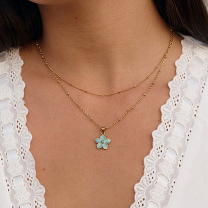 Turquoise Sakura Bloom Gold-Tone Necklace