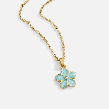 Turquoise Sakura Bloom Gold-Tone Necklace