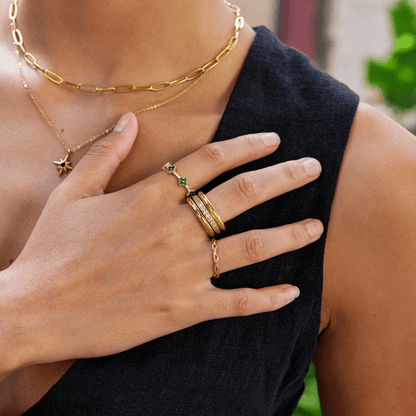 Vana Gold-Tone and Crystal Ring Set (Trio)