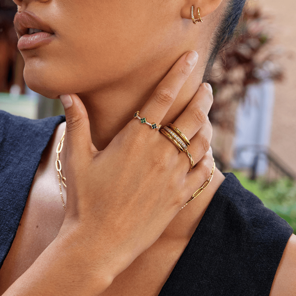 Vana Gold-Tone and Crystal Ring Set (Trio)