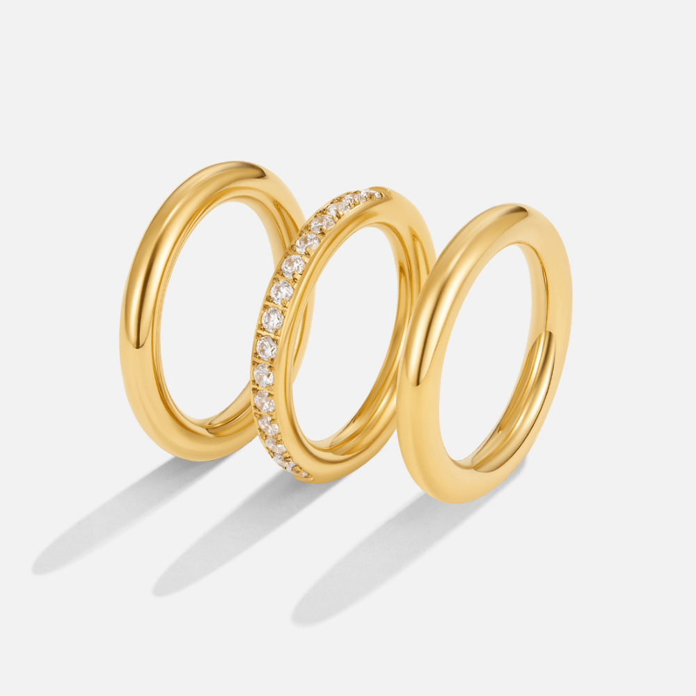 Vana Gold-Tone and Crystal Ring Set (Trio)