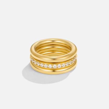 Vana Gold-Tone and Crystal Ring Set (Trio)