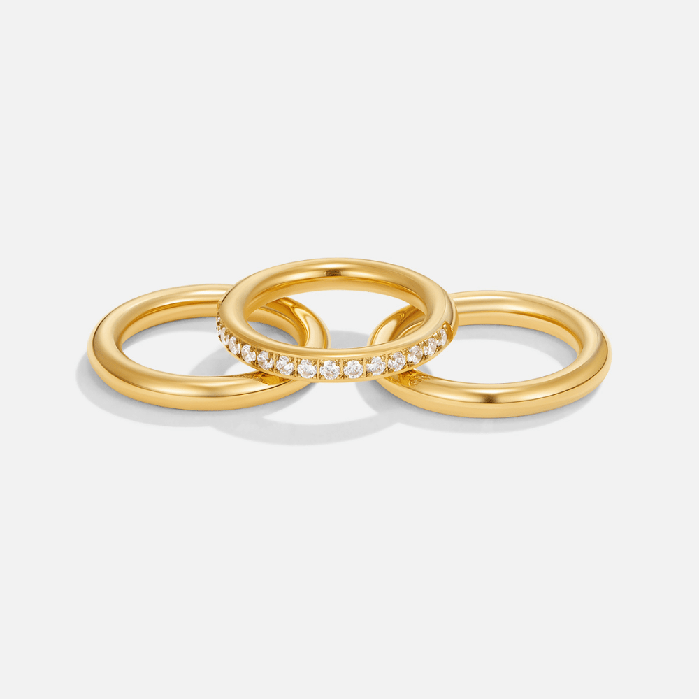 Vana Gold-Tone and Crystal Ring Set (Trio)