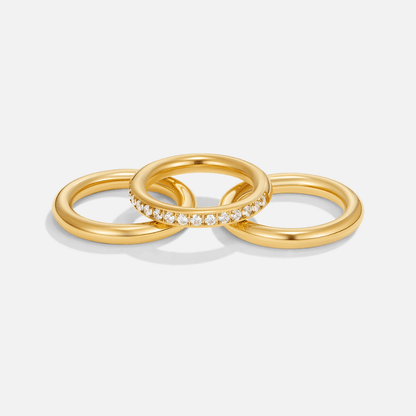 Vana Gold-Tone and Crystal Ring Set (Trio)