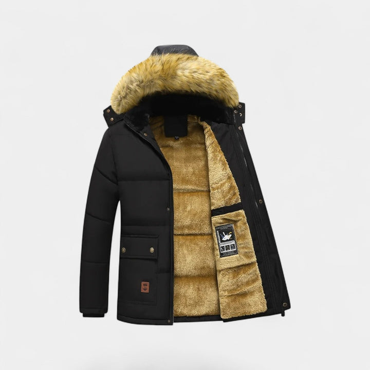 Men's Fleece Lined Cotton Parka – Detachable faux fur Collar