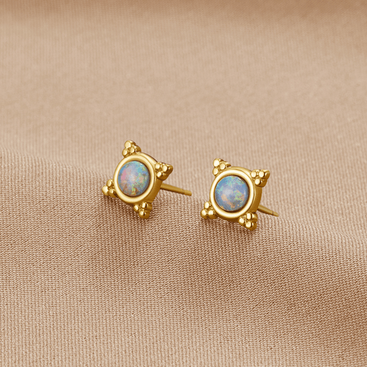 Vintage Blue Opal-Effect Stud Earrings