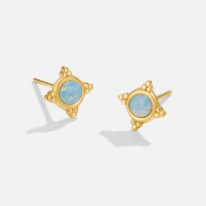 Vintage Blue Opal-Effect Stud Earrings