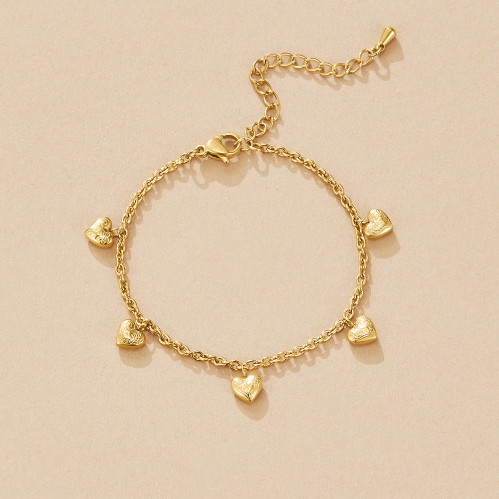 Vintage Gold-Tone Heart Charm Bracelet