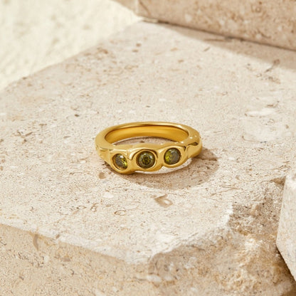 Vintage Peridot Green Gold-Tone Ring