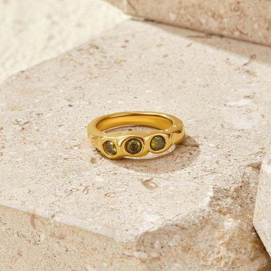 Vintage Peridot Green Gold-Tone Ring