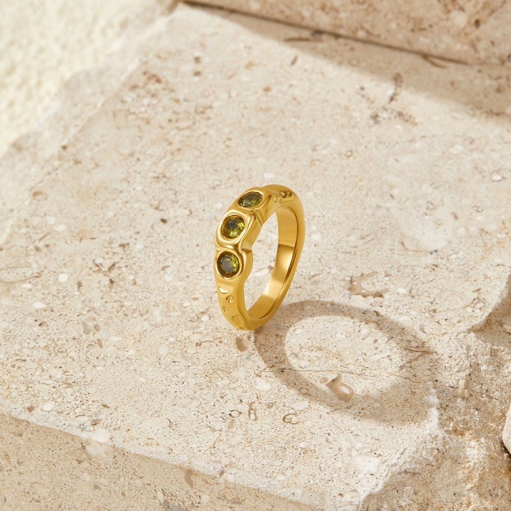 Vintage Peridot Green Gold-Tone Ring