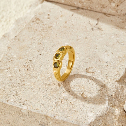 Vintage Peridot Green Gold-Tone Ring