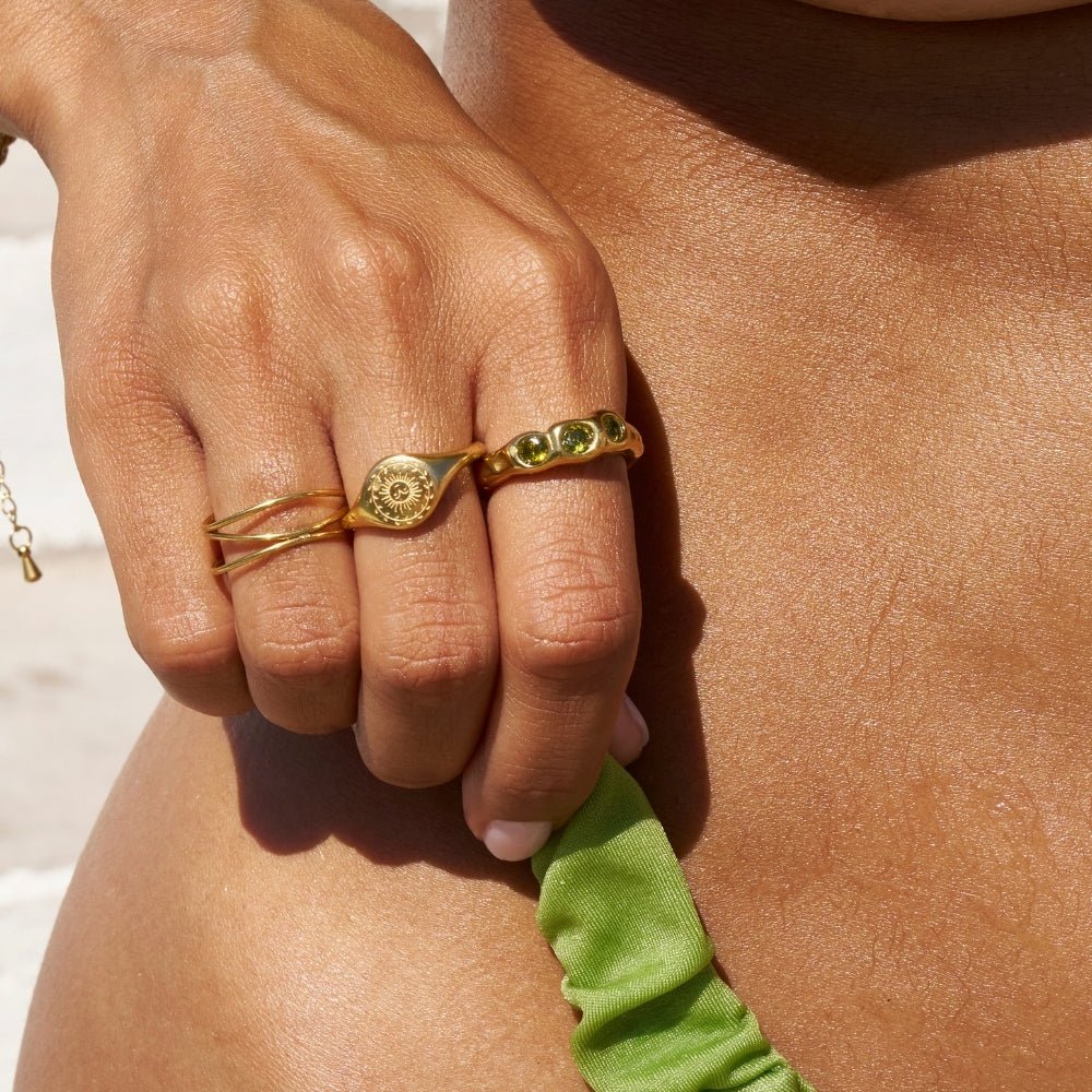 Vintage Peridot Green Gold-Tone Ring