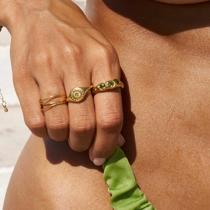Vintage Peridot Green Gold-Tone Ring