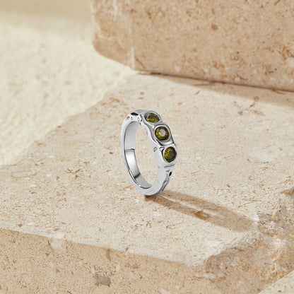 Vintage Peridot Green Silver-Tone Ring