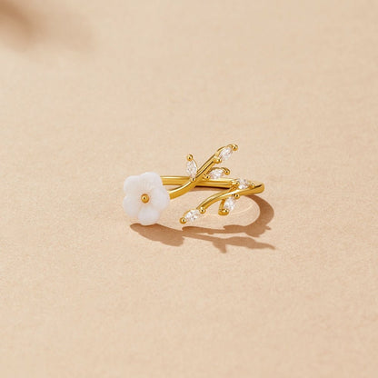 White Blossom Silver-Tone Flower Ring